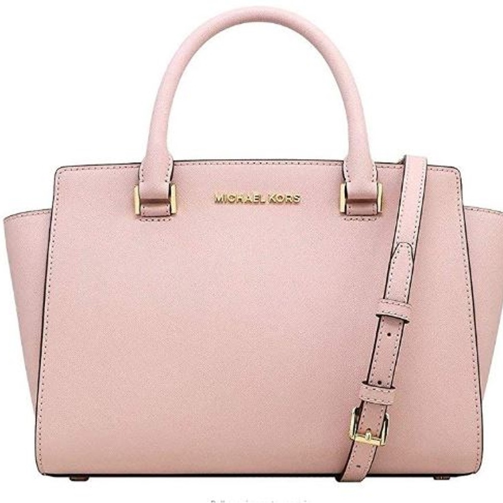MICHAEL KORS Selma Pink Leather Satchel Tote Purse Handbag Gold Hardware